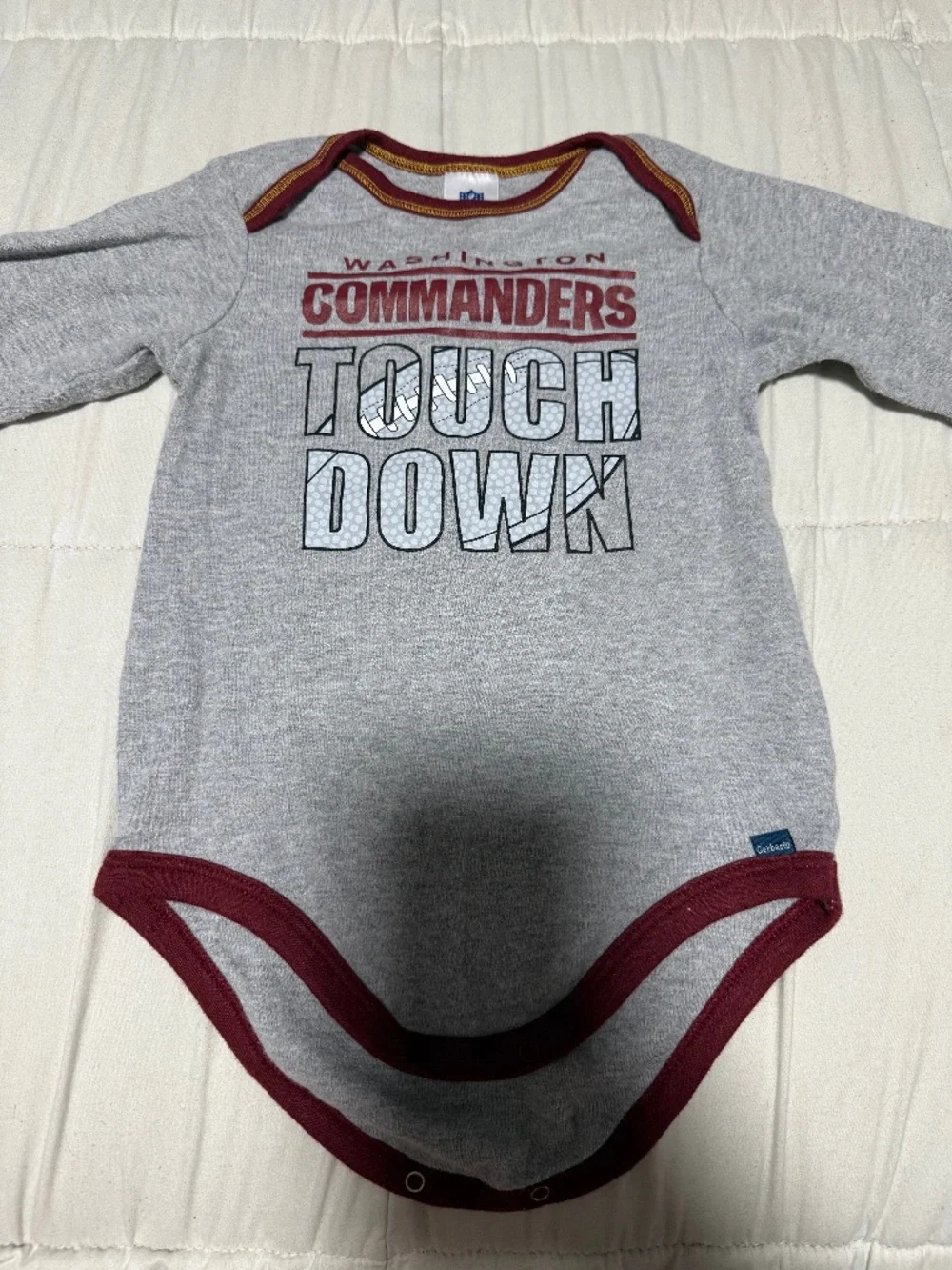 Gerber Washington Commanders NFL Bodysuit One-Piece 18M Gray/Burgundy Snap Logo